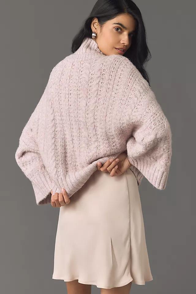 Pilcro High-Neck Cable-Knit Zip Cardigan Sweater Product Image