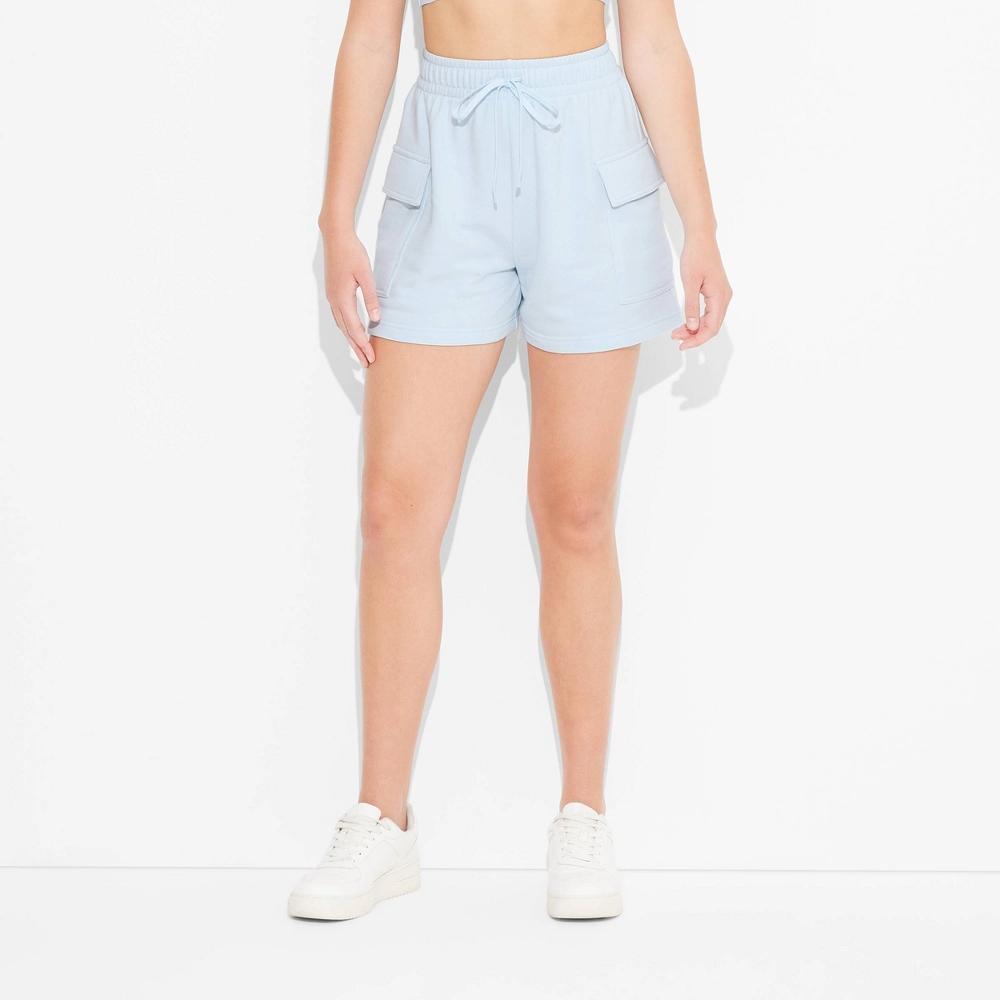 Women's Mid-Rise Cargo Sweat Shorts - Wild Fable™ Light Aqua Blue XXS Product Image