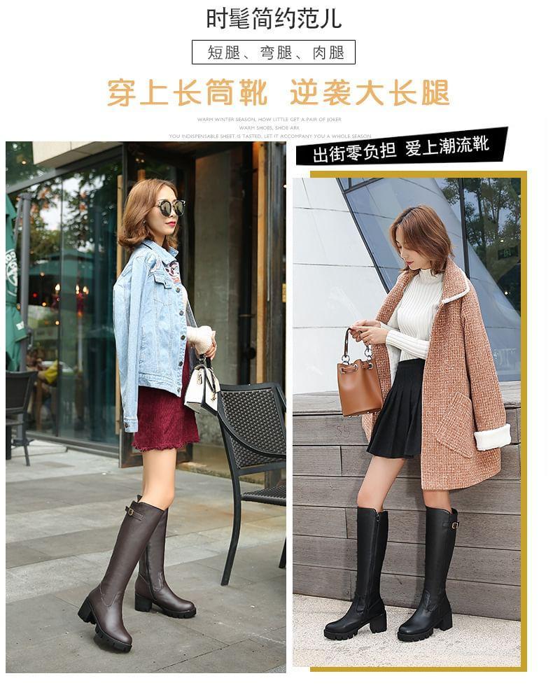 Buckled Platform Chunky Heel Tall Boots Product Image