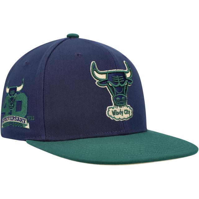 Mens Mitchell & Ness /Green Chicago Bulls 40th Anniversary Hardwood Classics Grassland Fitted Hat Blue Product Image