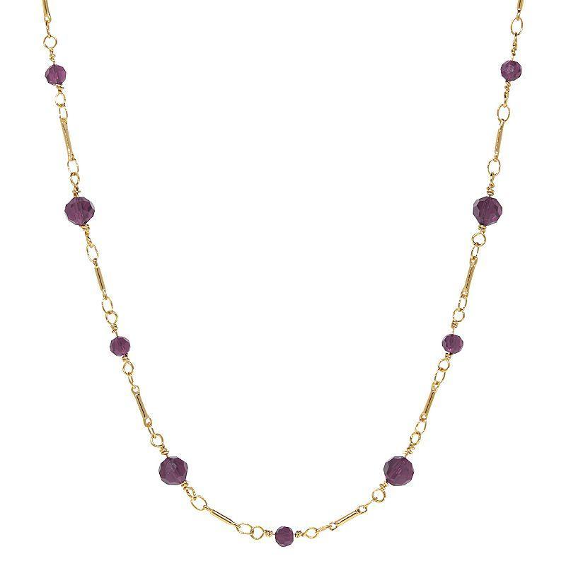 1928 Gold Tone Glass Bead Station Necklace, Womens, Purple Product Image