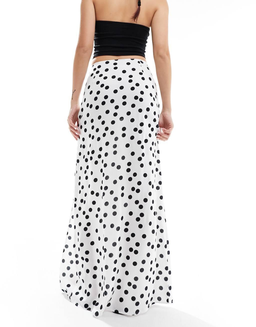 ASOS DESIGN split leg maxi skirt in cream spot print Product Image