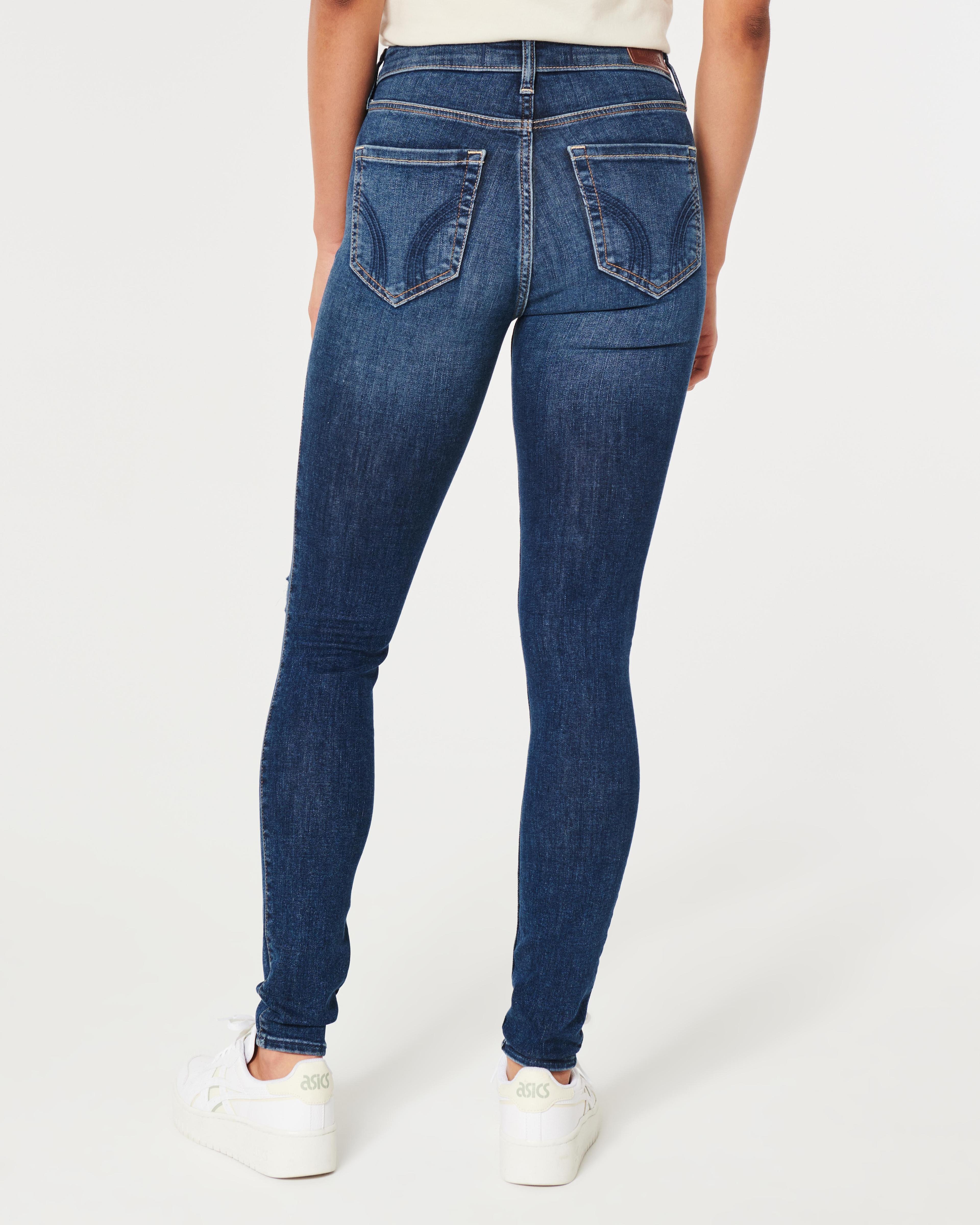 High-Rise Ripped Dark Wash Super Skinny Jeans Product Image