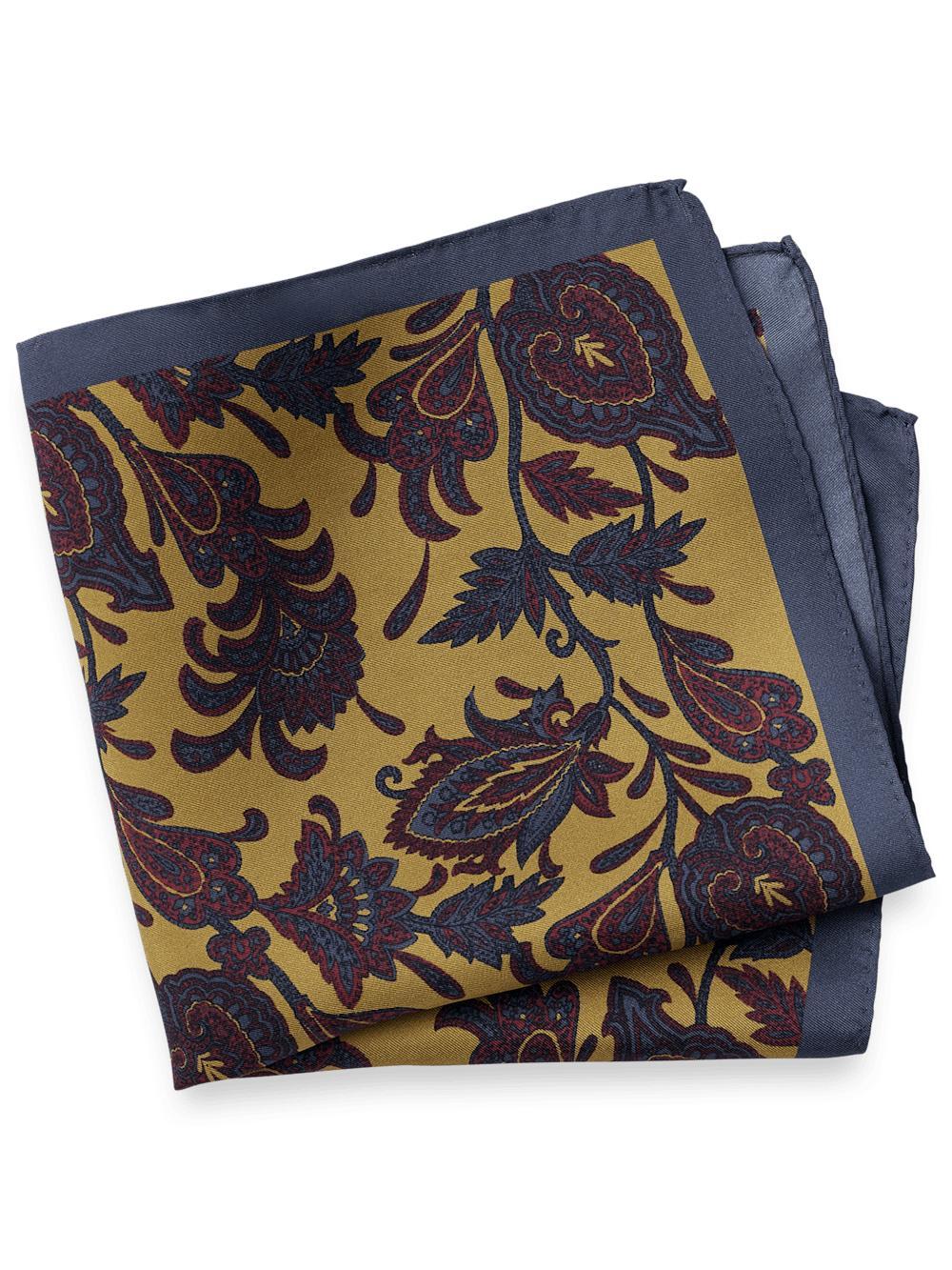 Medallion Silk Pocket Square - Gold/blue Product Image