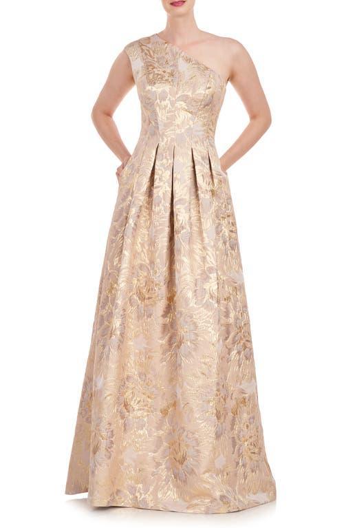 Kay Unger Carolyn Metallic Floral Jacquard One-Shoulder Gown Product Image