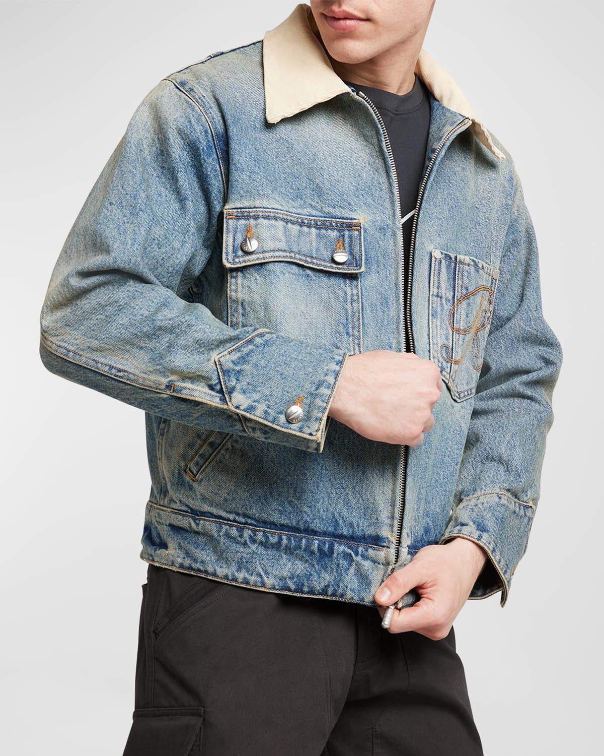 Mens Denim Trucker Jacket with Corduroy Collar Product Image