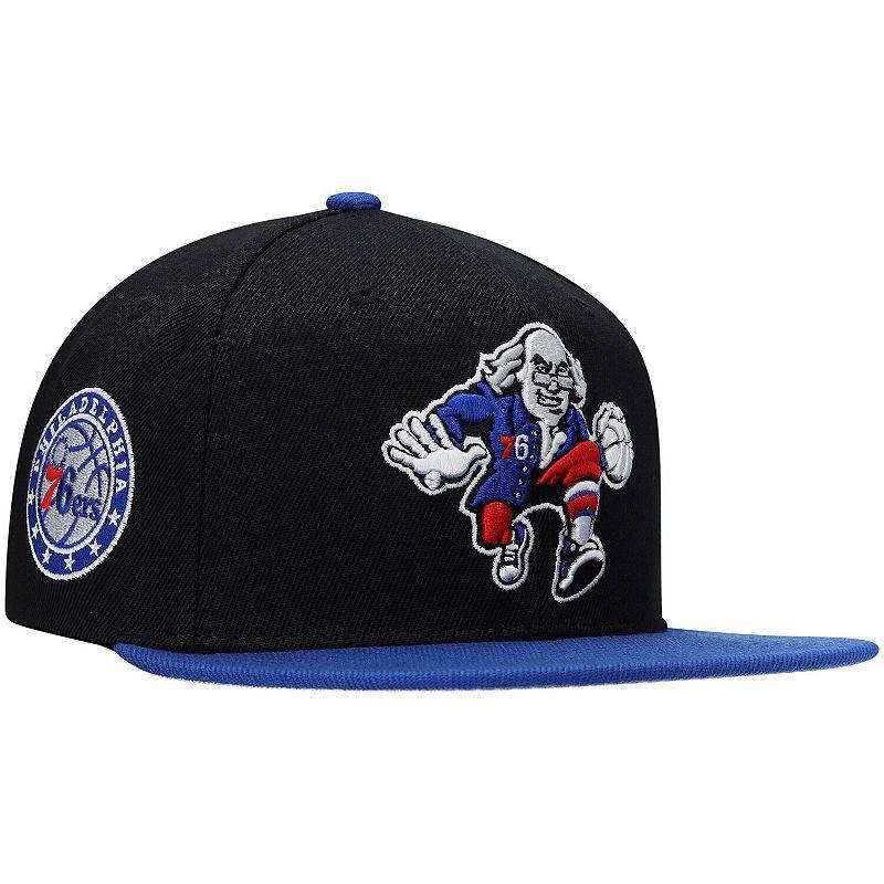 Mens Mitchell & Ness Black/Royal Philadelphia 76ers Side Core 2.0 Snapback Hat Product Image