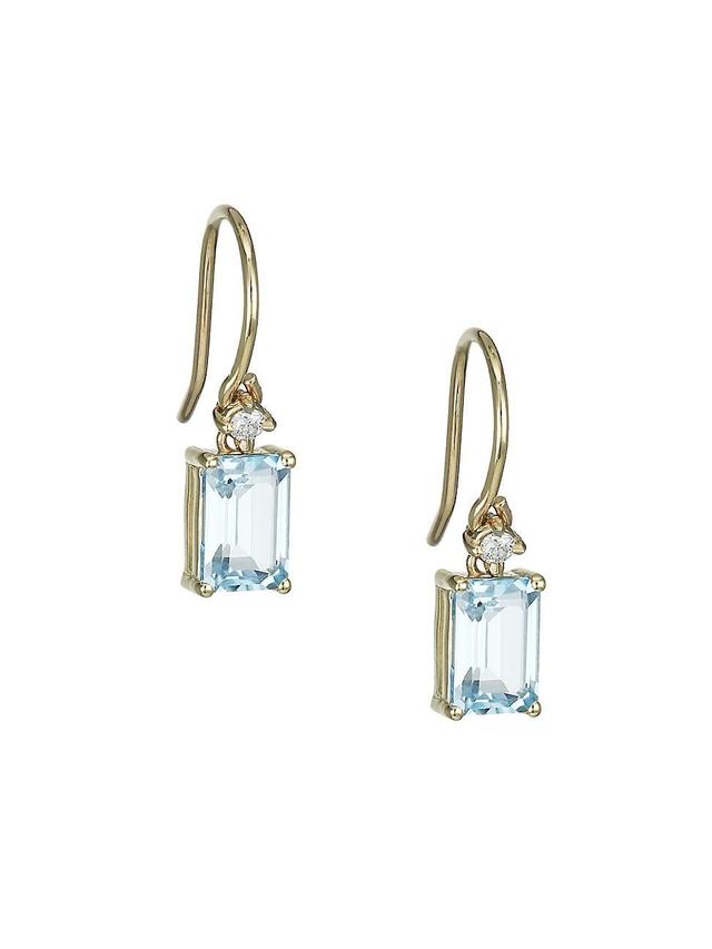 Womens 14K Yellow Gold, Diamond & Blue Topaz Drop Earrings Product Image