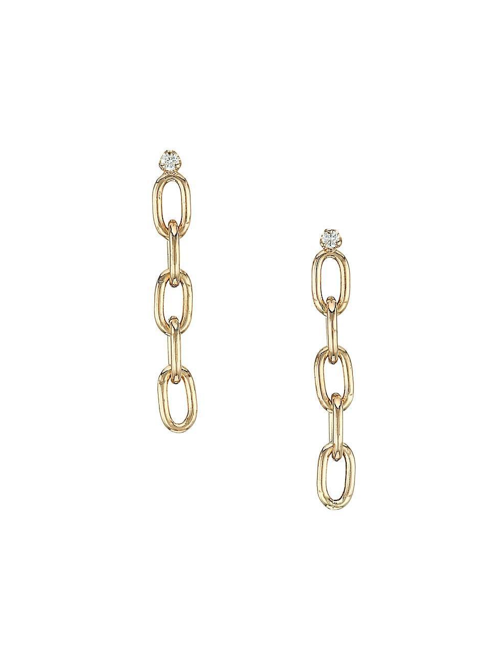 Womens 14K Yellow Gold & Diamond Oval-Link Drop Earrings Product Image