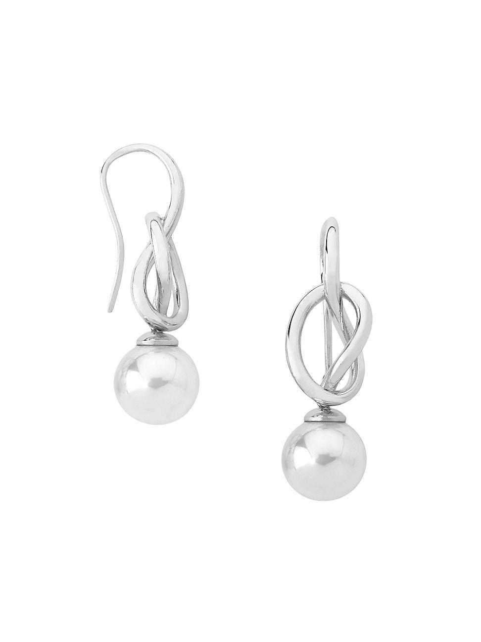 Womens Nudo Rhodium-Plated Silver & Faux White Pearl Earrings Product Image