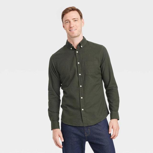 Mens Long Sleeve Collared Button-Down Shirt - Goodfellow & Co Olive L Product Image