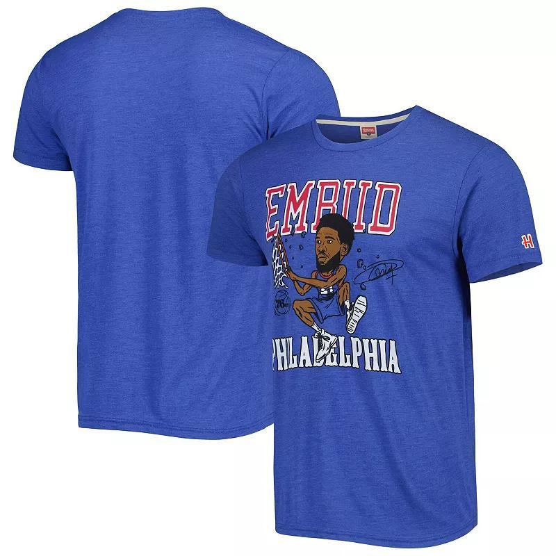 Mens Homage Joel Embiid Royal Philadelphia 76ers Caricature Tri-Blend T-Shirt Product Image