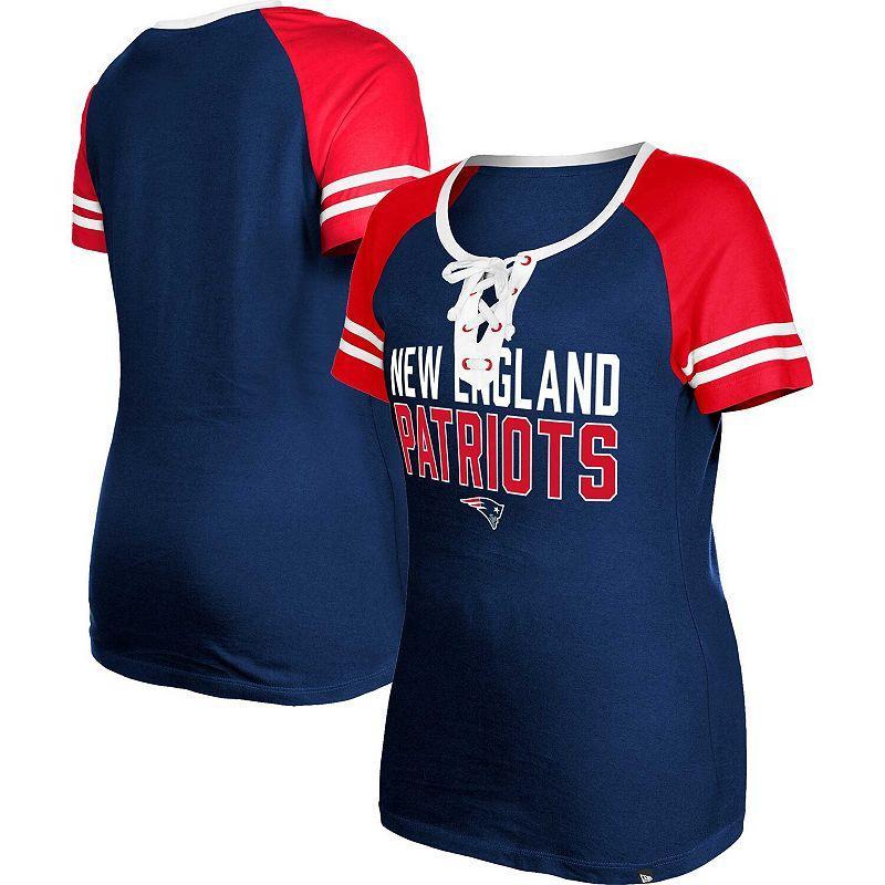 Womens New Era Navy New England Patriots Raglan Lace-Up T-shirt Product Image