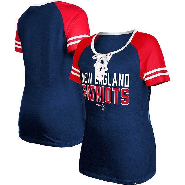 Womens New Era New England Patriots Raglan Lace-Up T-Shirt Blue Product Image