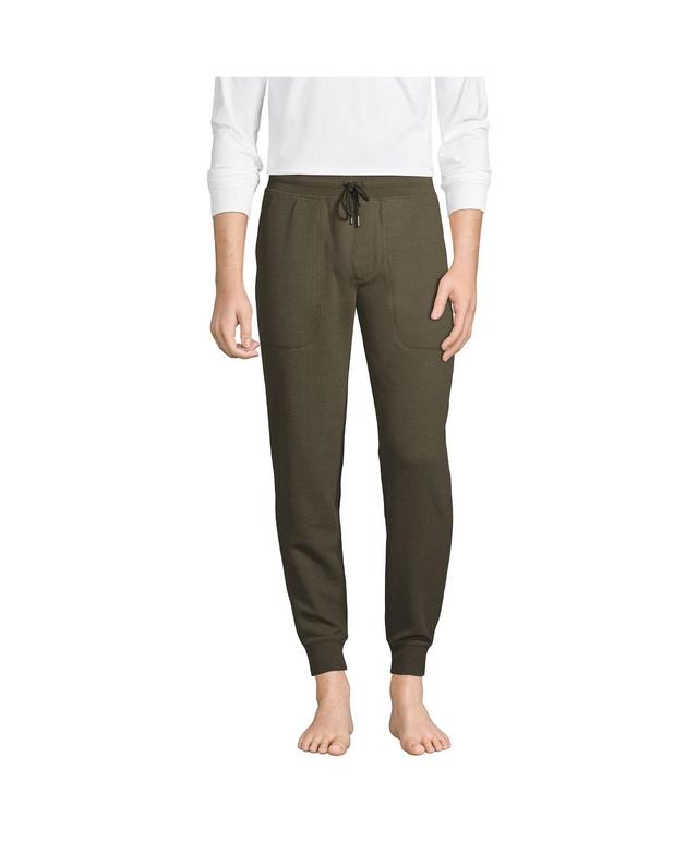 Mens Lands End Waffle Jogger Pajama Pants Light Grey Product Image