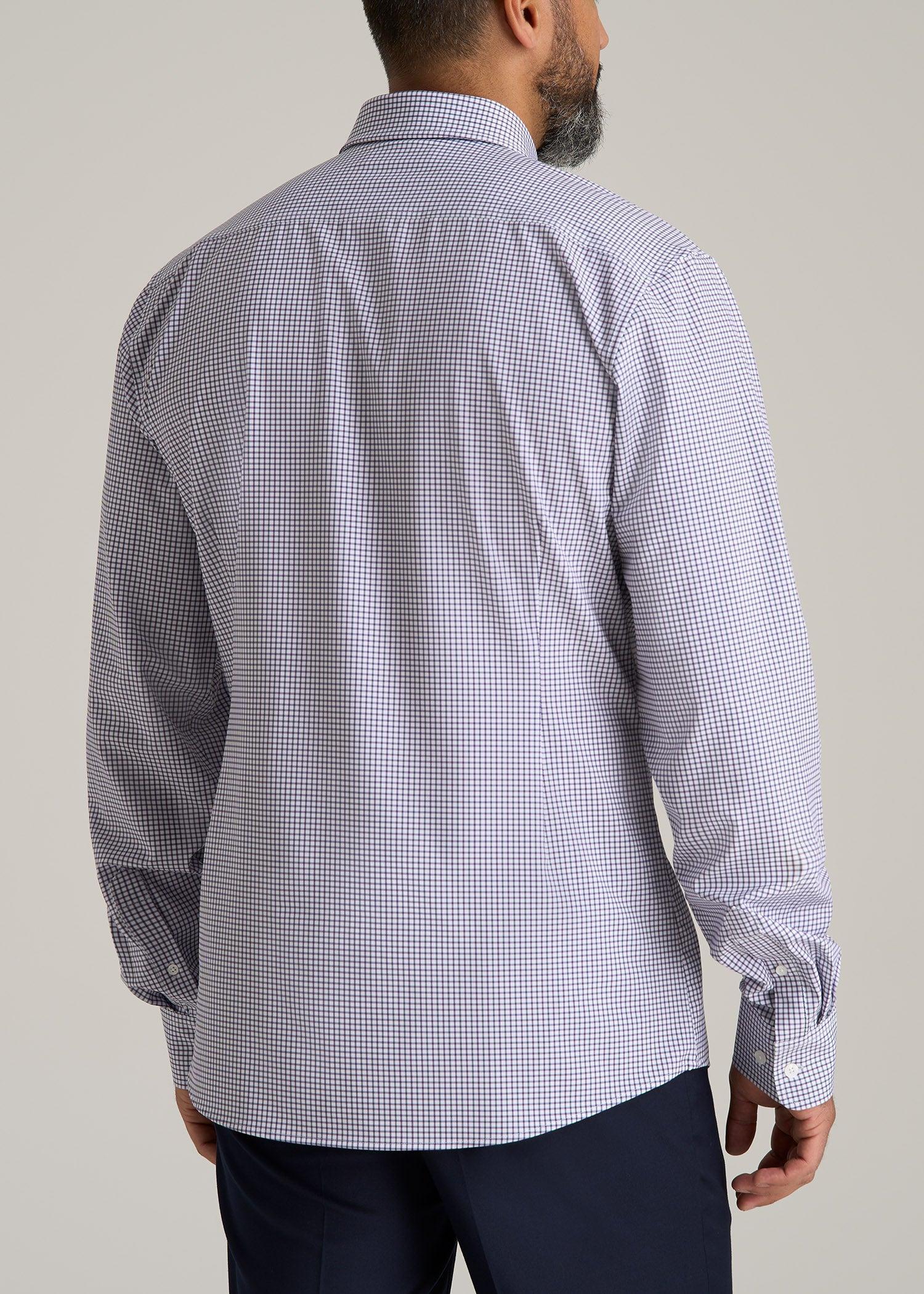 Traveler Stretch Dress Shirt for Tall Men in Plum and Black Grid Product Image