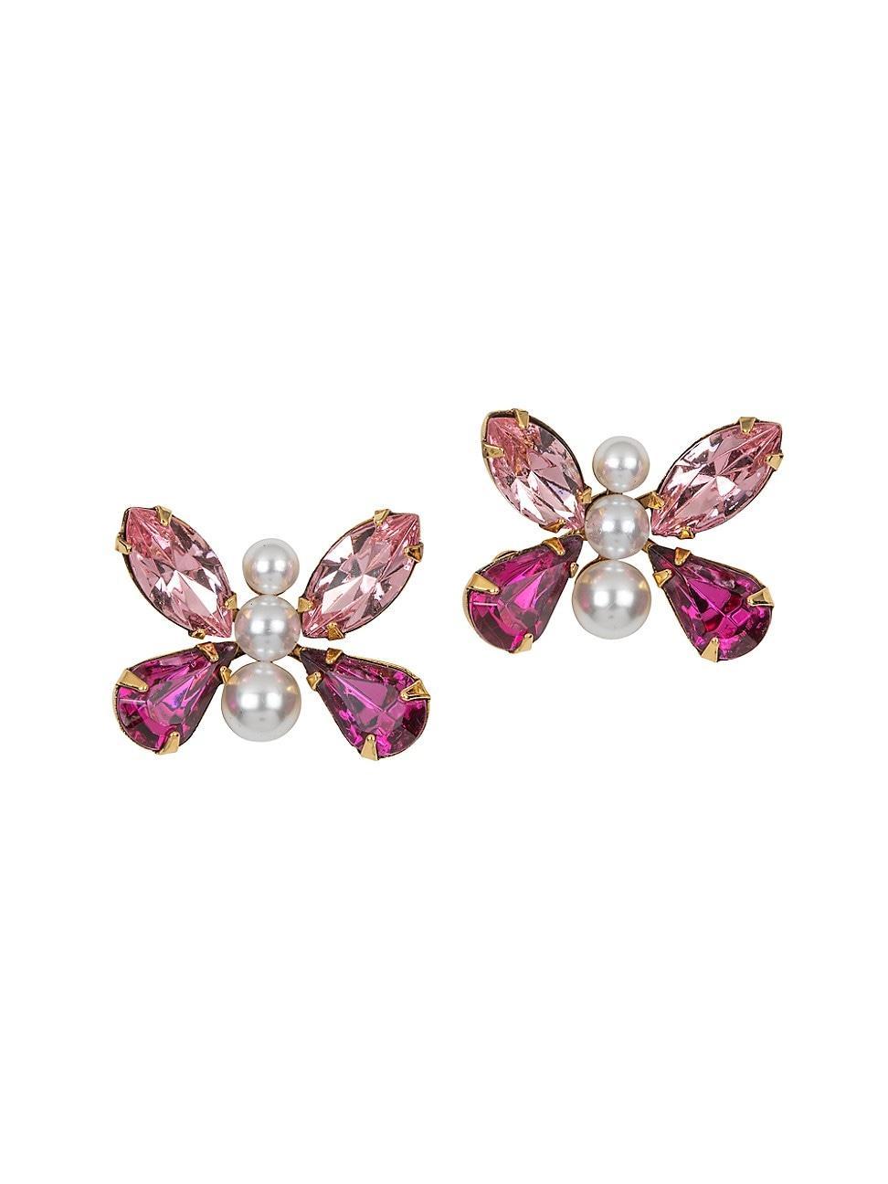 Womens Alessia 24K-Gold-Plated, Imitation Pearl & Glass Crystal Butterfly Stud Earrings Product Image