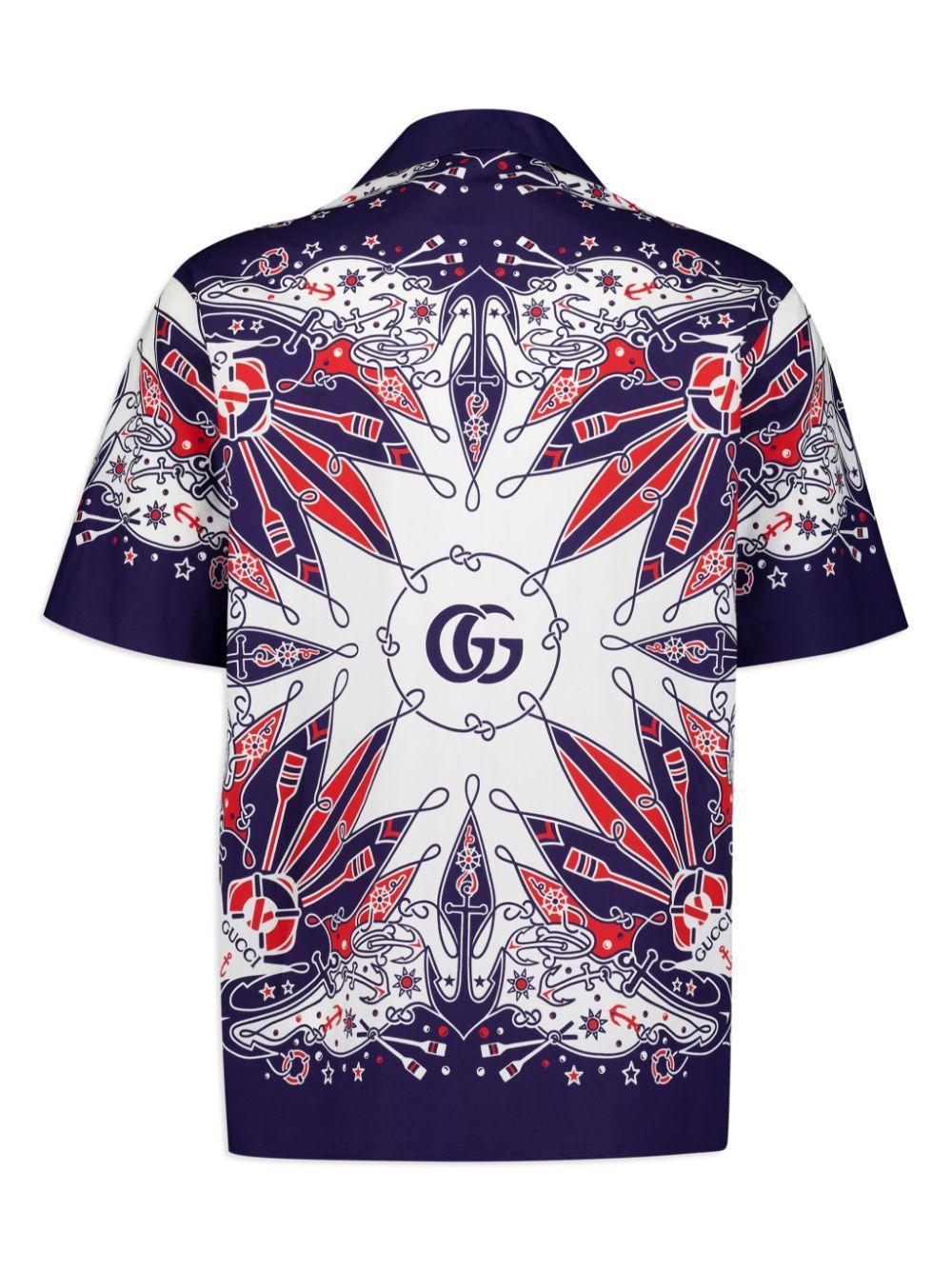 GUCCI Double G Bandana Print Cotton Shirt In Blue Product Image