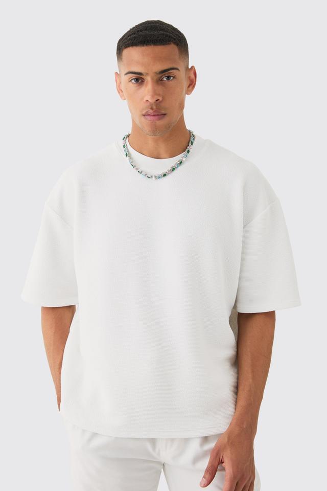 Oversized Boxy Extended Neck Textured T-shirt | boohooMAN USA Product Image