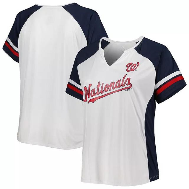 Womens /Navy Washington Nationals Plus Size Notch Neck T-Shirt Product Image