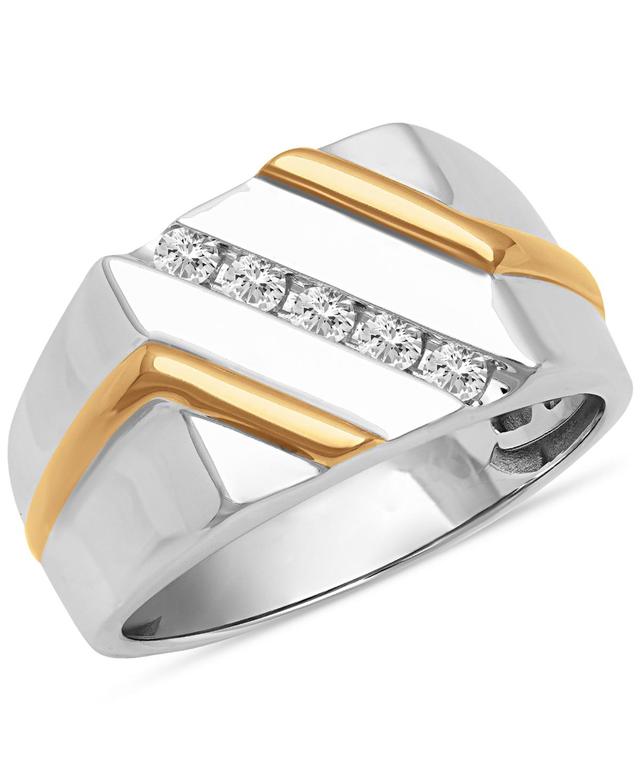 Mens Diamond Diagonal Ring (1/4 ct. t.w.) in Sterling Silver & 18k Gold-Plate Product Image