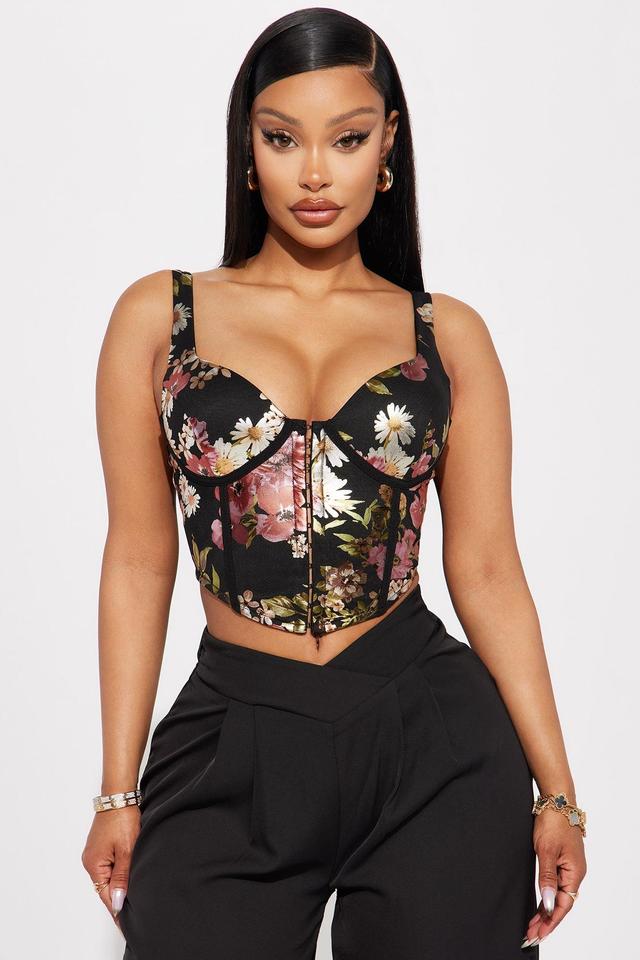 He Loves Me Floral Corset Top - Black/combo Product Image