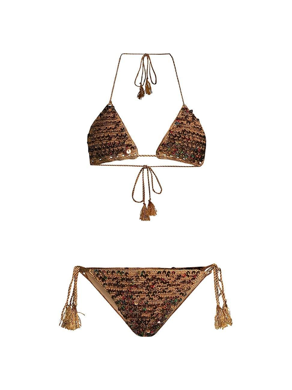 Womens Hand-Crochet Sequin Bikini Set Product Image