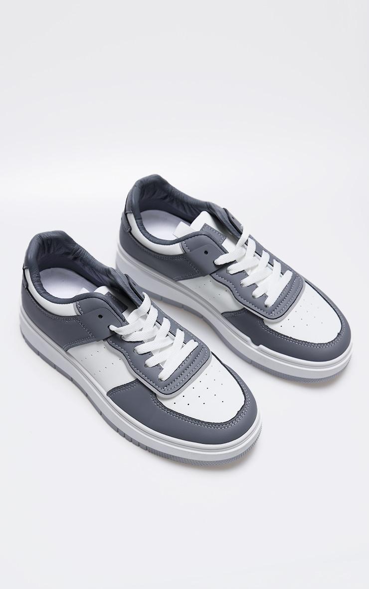 White and Grey Pu Contrast Chunky Sole Lace Up Sneakers product image