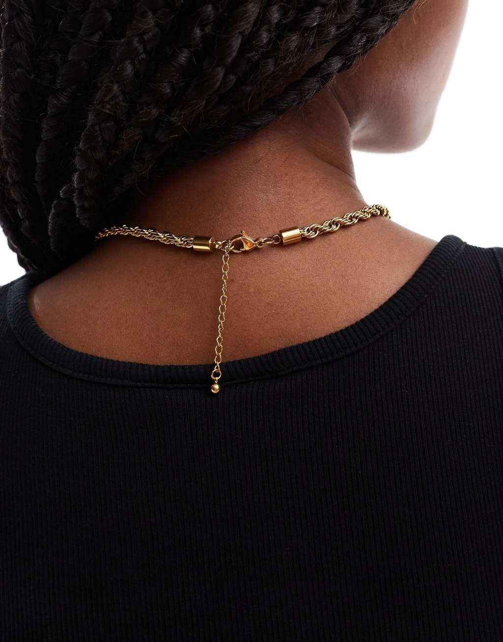 ASOS DESIGN waterproof stainless steel necklace with twist chain in gold tone Product Image