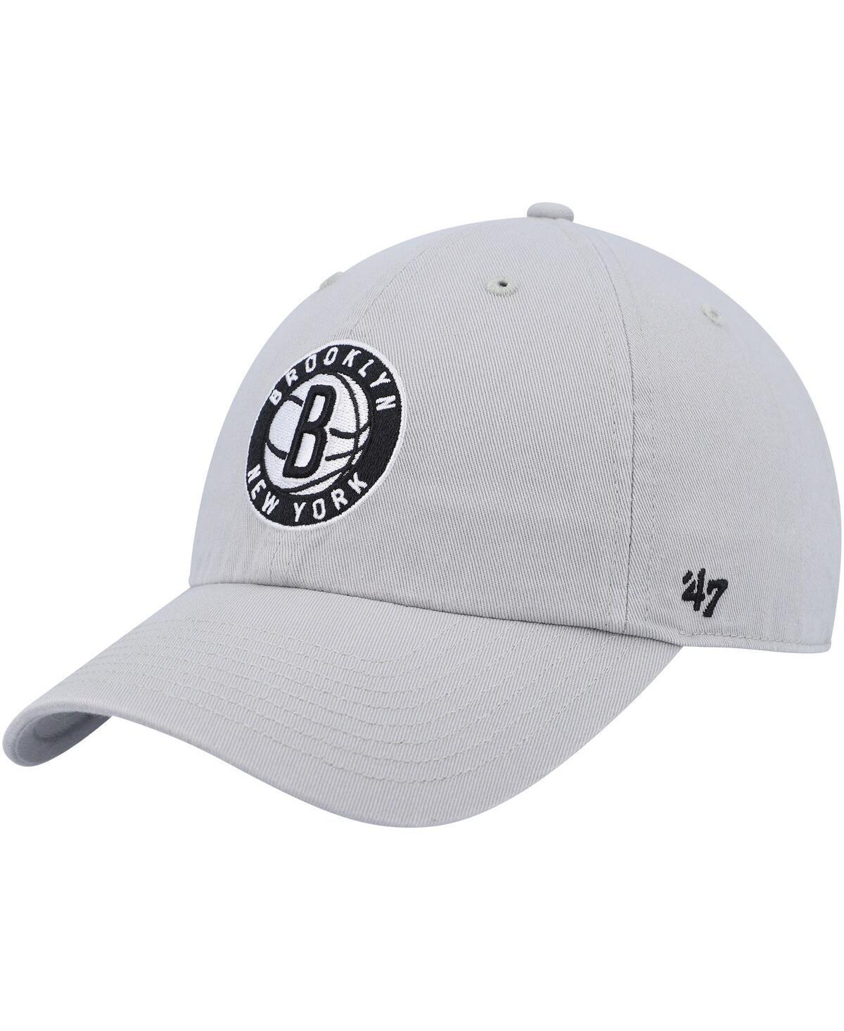 Mens 47 Gray Brooklyn Nets Team Logo Clean Up Adjustable Hat Product Image