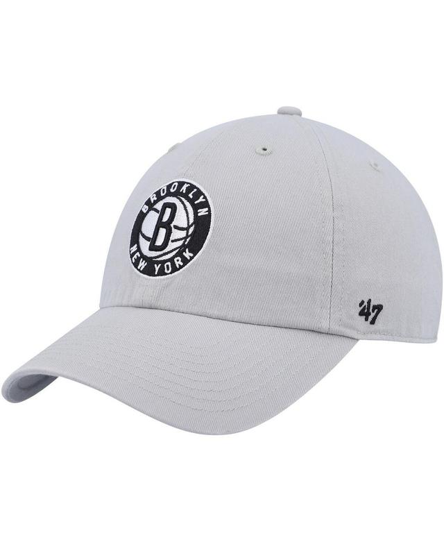 Mens 47 Brand Gray Brooklyn Nets Team Logo Clean Up Adjustable Hat Product Image