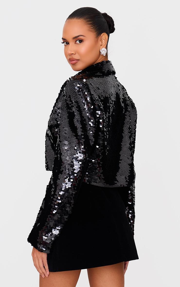 Black Cropped Sequin Blazer Product Image