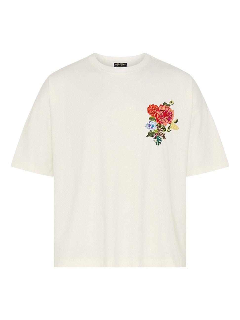 Mens Floral-Embroidered Cotton Oversized T-Shirt Product Image