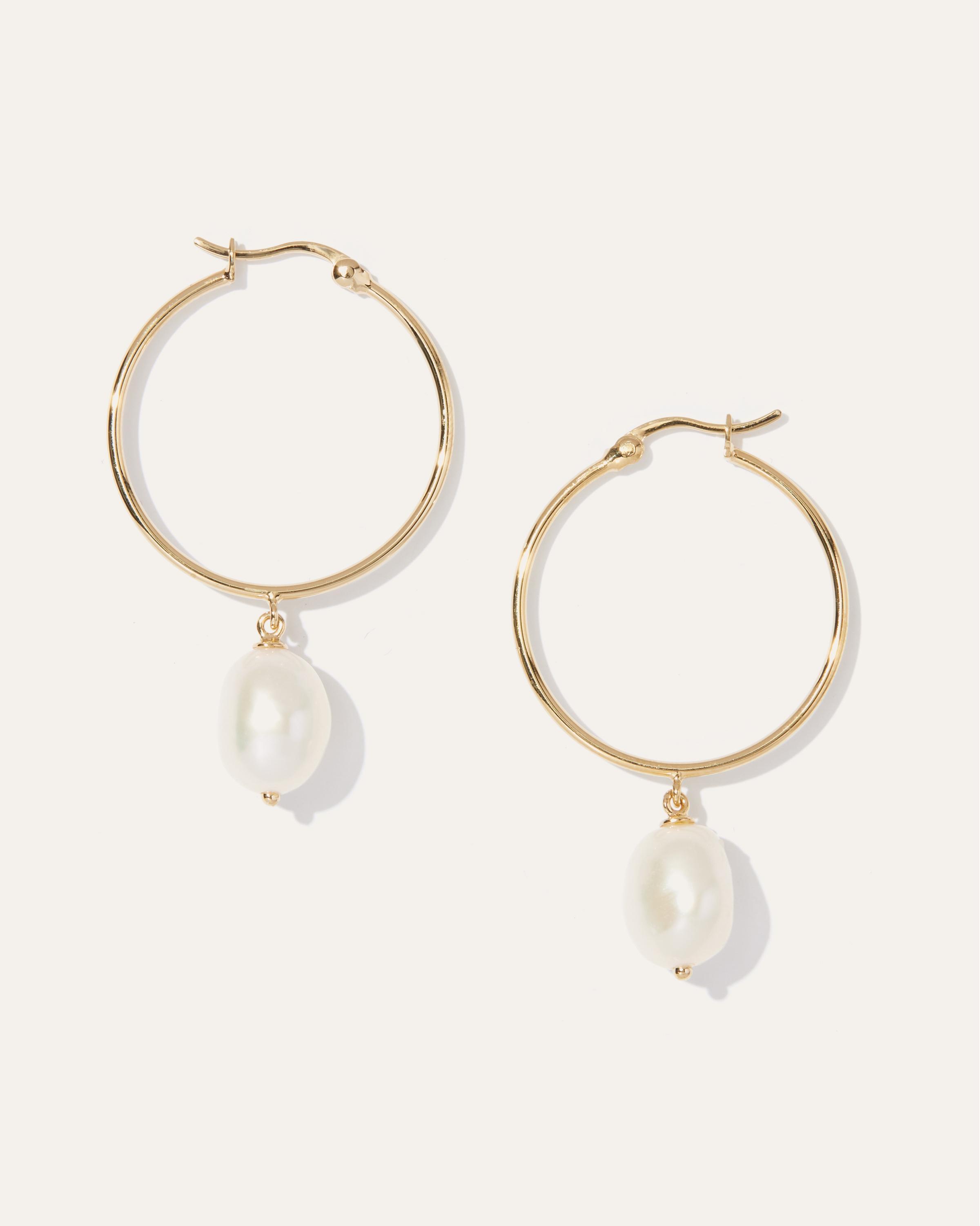 Large Organic Freshwater Cultured Pearl Hoops | Quince Product Image