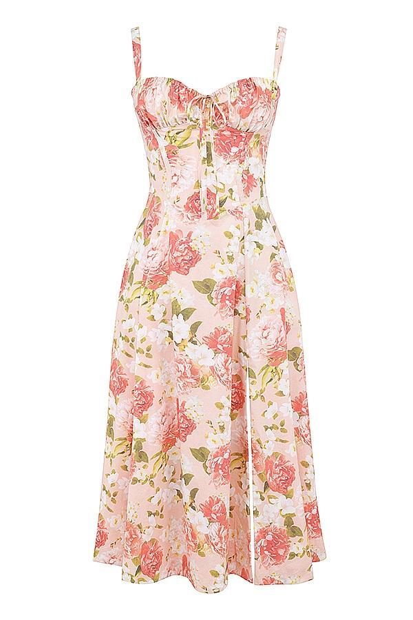 Carmen Pink Peony Print Cotton Bustier Sundress Product Image