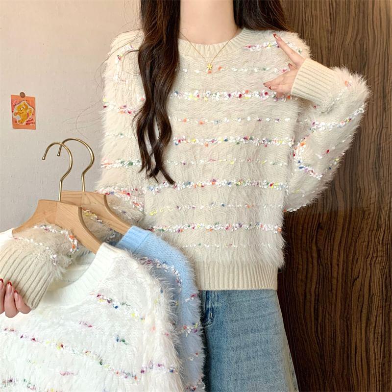 Crew Neck Fluffy Sweater Product Image