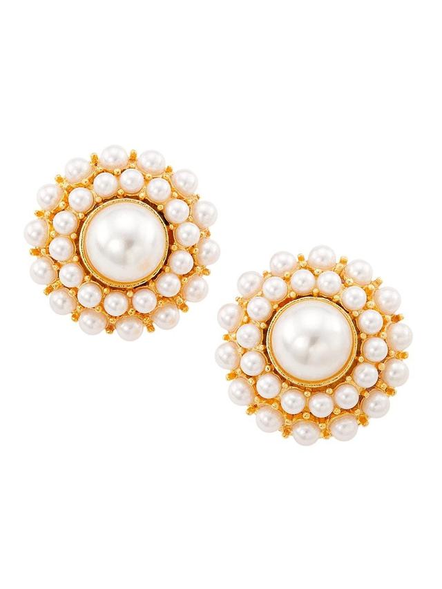 Womens 22K-Gold-Plated & Imitation Pearl Clip-On Earrings Product Image