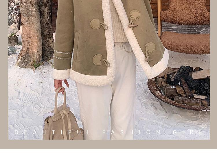 Collared Panel Faux Shearling Toggle Jacket Product Image