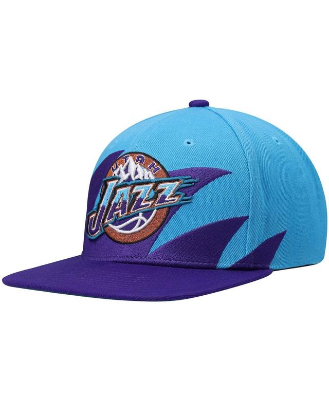 Mens Mitchell & Ness Turquoise and Purple Utah Jazz Hardwood Classics Sharktooth Snapback Hat - Turquoise Product Image