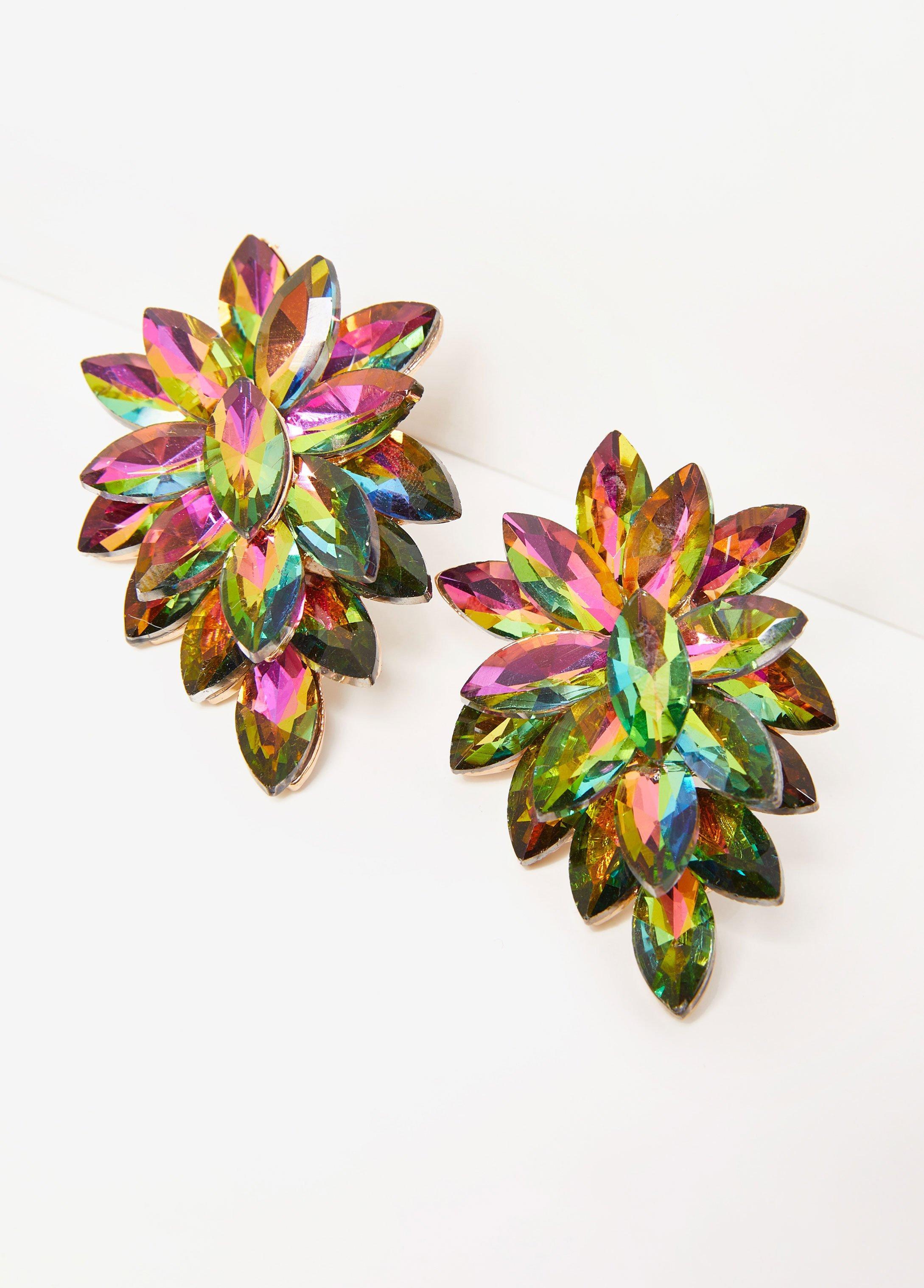 Iridescent Crystal Clip On Earrings Product Image