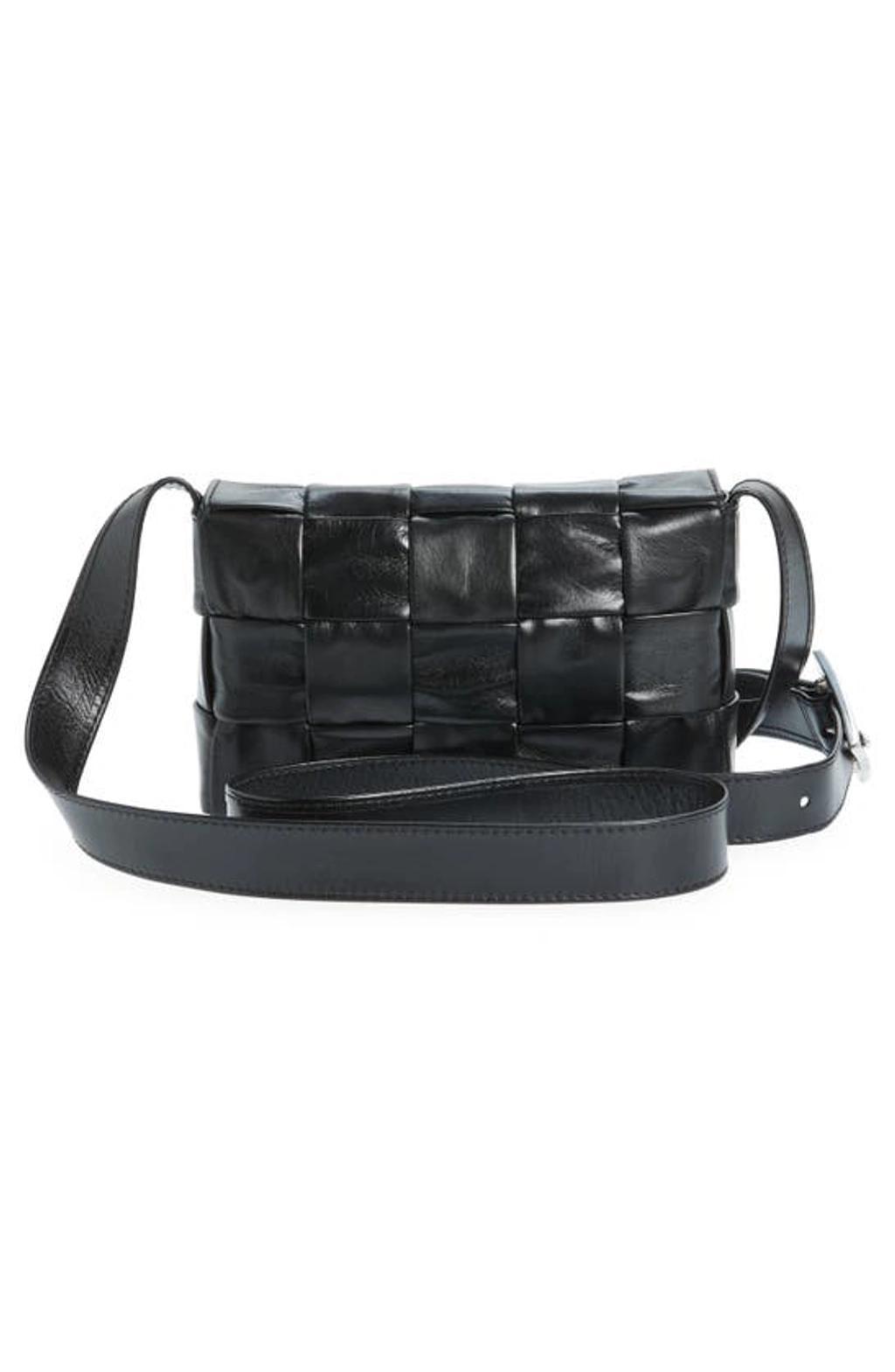 Small Cassette Intrecciato Leather Crossbody Bag In Black-silver Product Image