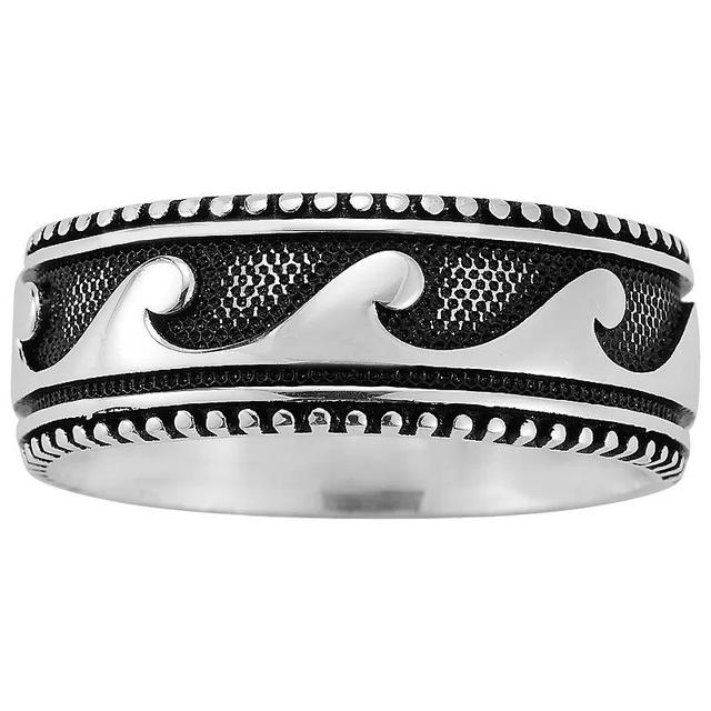 Menster Mens Sterling Silver Oxidized Wave Band Ring Black Product Image