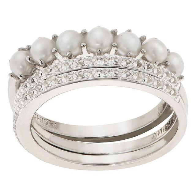 PearLustre by Imperial Freshwater Cultured Pearl & White Topaz Stackable Ring Set, Womens Product Image