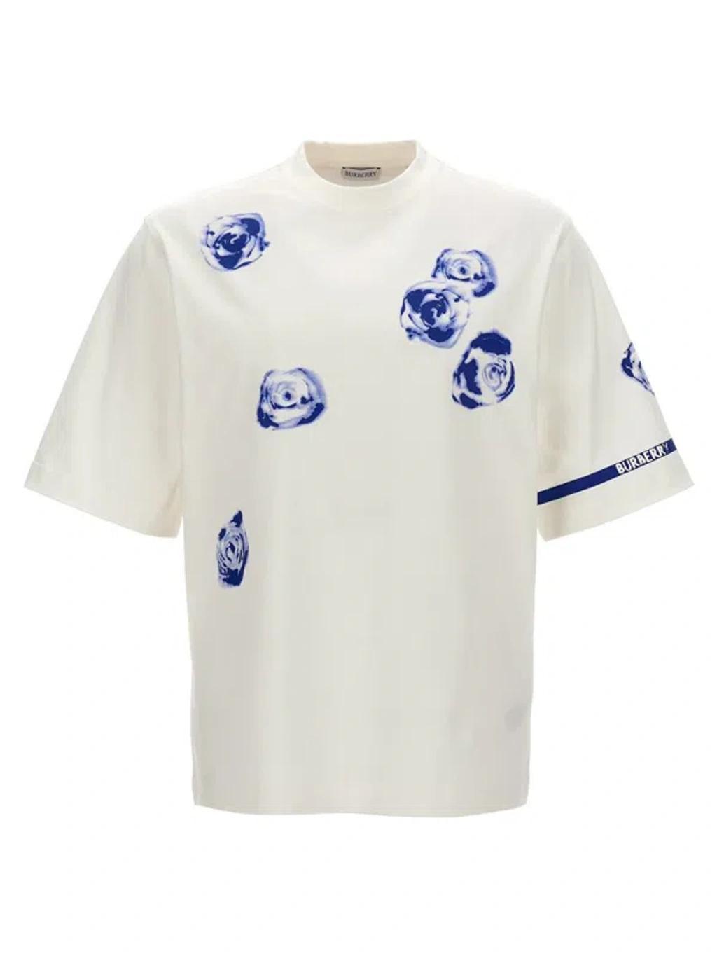 Rose-print Cotton T-shirt In White Product Image