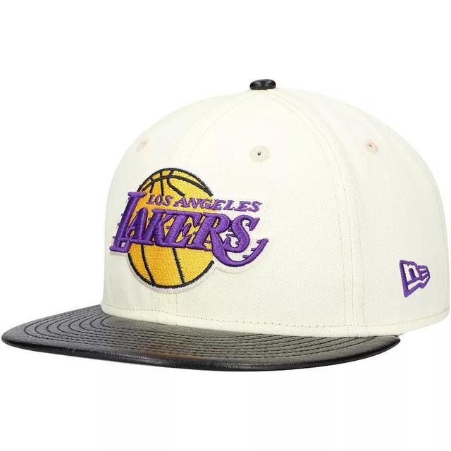 Mens New Era /Black Los Angeles Lakers Faux Leather Visor Two-Tone 59FIFTY Fitted Hat Product Image