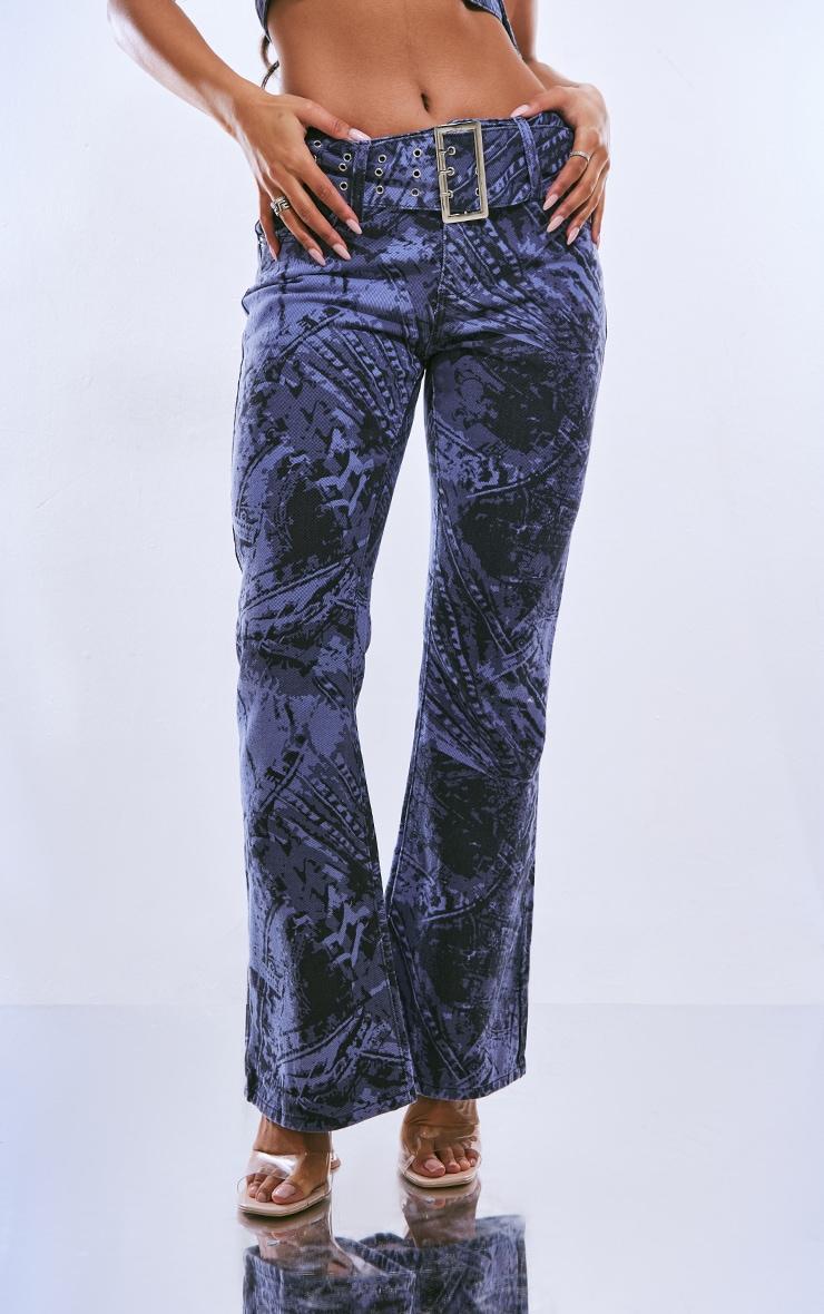 Blue Jean Print Flared Jeans Product Image