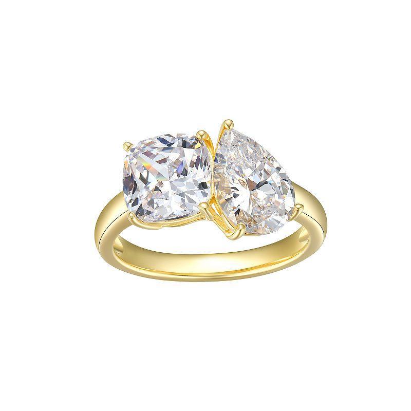 Sarafina 14k Gold Plated Cubic Zirconia 2-Stone Ring, Womens Gold Tone White Product Image