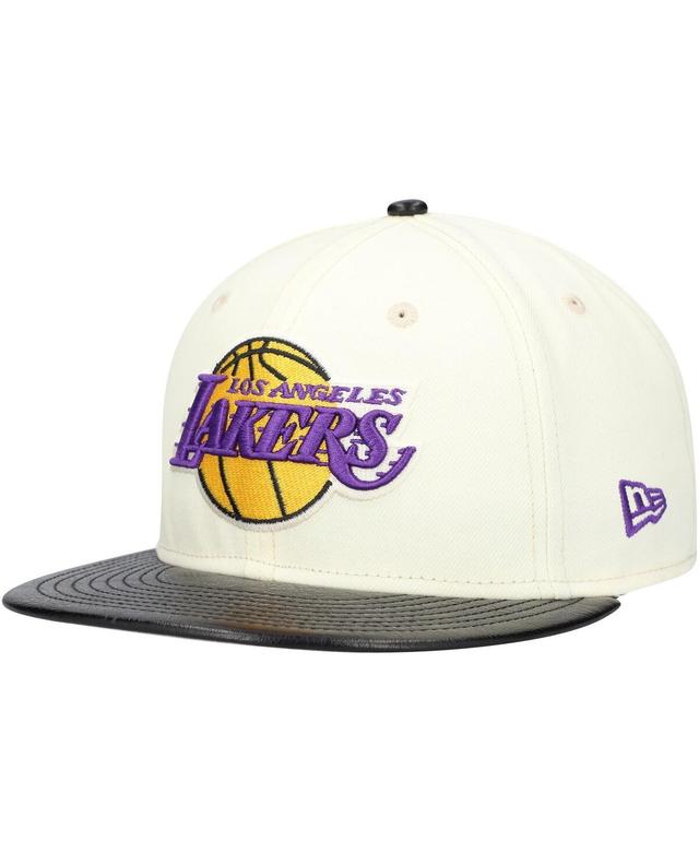 Mens New Era White/Black Los Angeles Lakers Faux Leather Visor Two-Tone 59FIFTY Fitted Hat Product Image