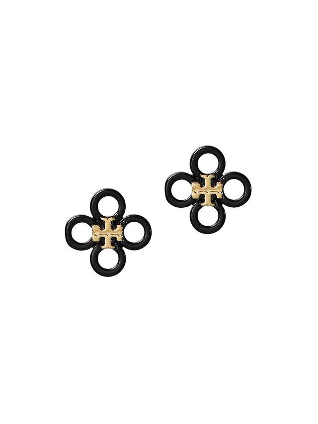 Womens Kira 18K-Gold-Plated & Enamel Small Clover Stud Earrings Product Image