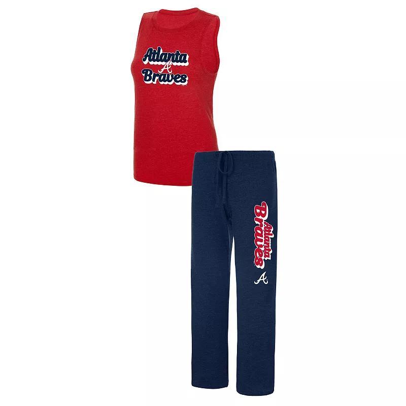 Concepts Sport Womens Navy Atlanta Braves Wordmark Meter Muscle Tank Top and Pants Sleep Set - Navy Product Image